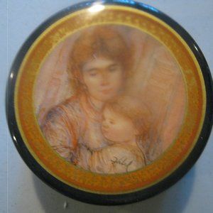 Edna Hibel round Marble Box with Print top of Mother & Child